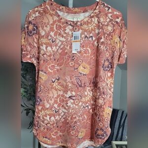 Cupio Floral Scoop Neck Top Blouse Small